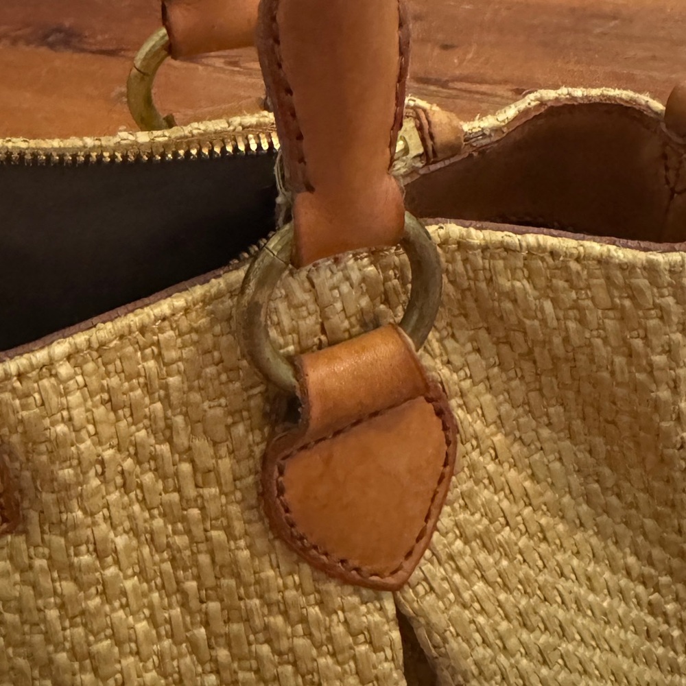J.Crew Berkeley Small Shoulder Top Handle Straw Leather Bag Beige - Picture 12 of 12